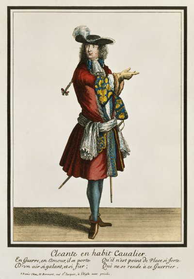 Cleante vestito da cavaliere, tavola di moda, c.1695 da Nicolas Bonnart